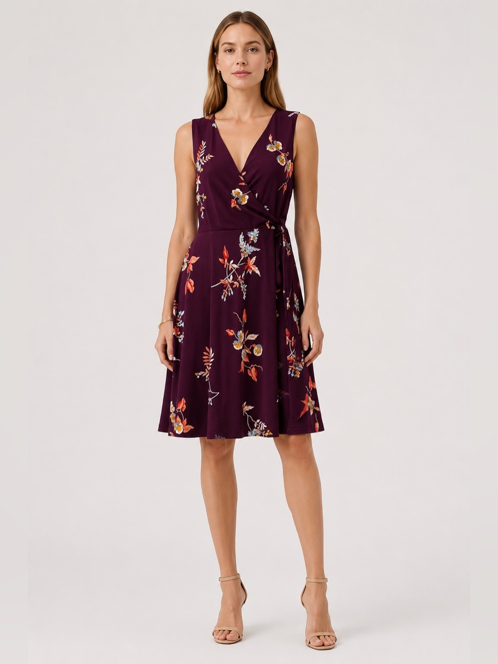 Ann Taylor Floral Faux Wrap Dress Purple Plum Sz Small Petite Stretch Lined New